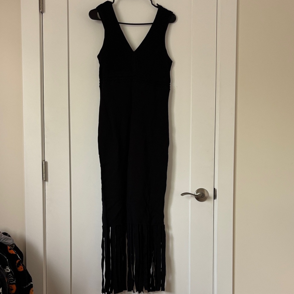 New York & Company Black Fringe Maxi Dress